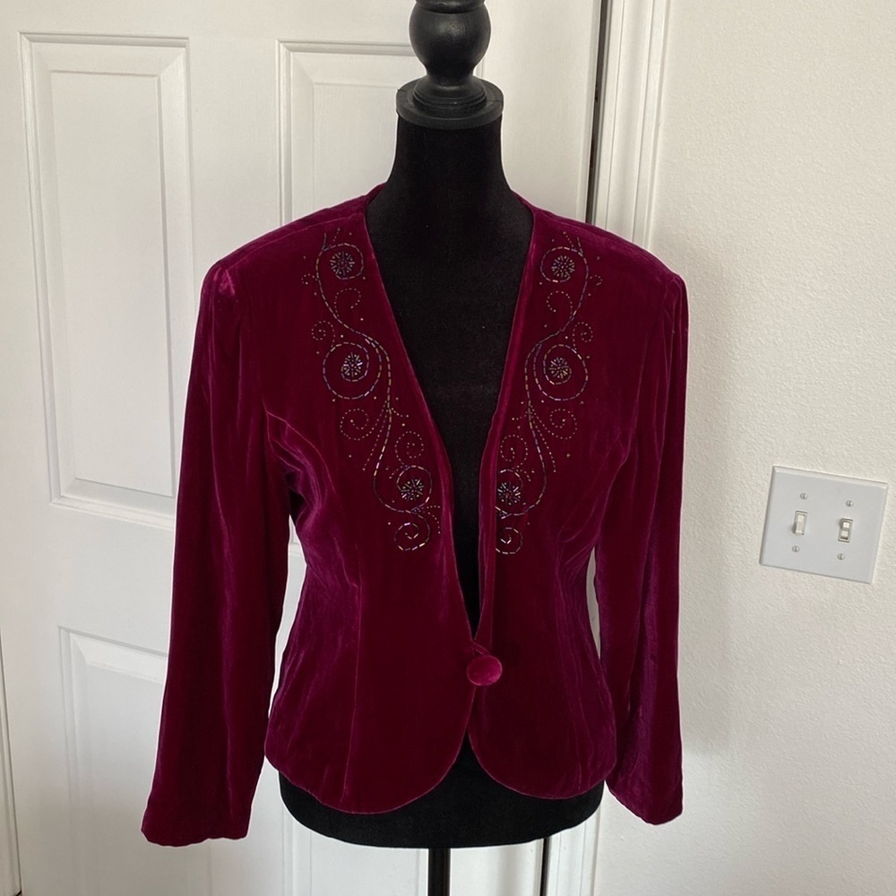Carole Little Petites velvet jacket with beaded detailing.